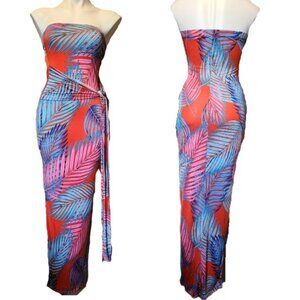 ❤️ 4/$20 Annes Apparel strapless maxi dress Ties at waist Red pink blue fitted